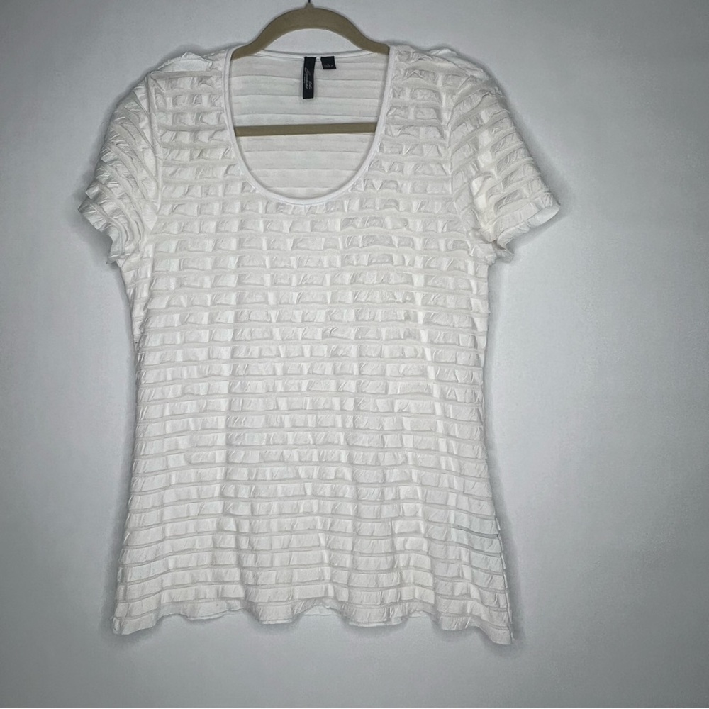 Essentials By Milano White Ruffles Top Blouse Shirt Dressy Workwear Large L Work